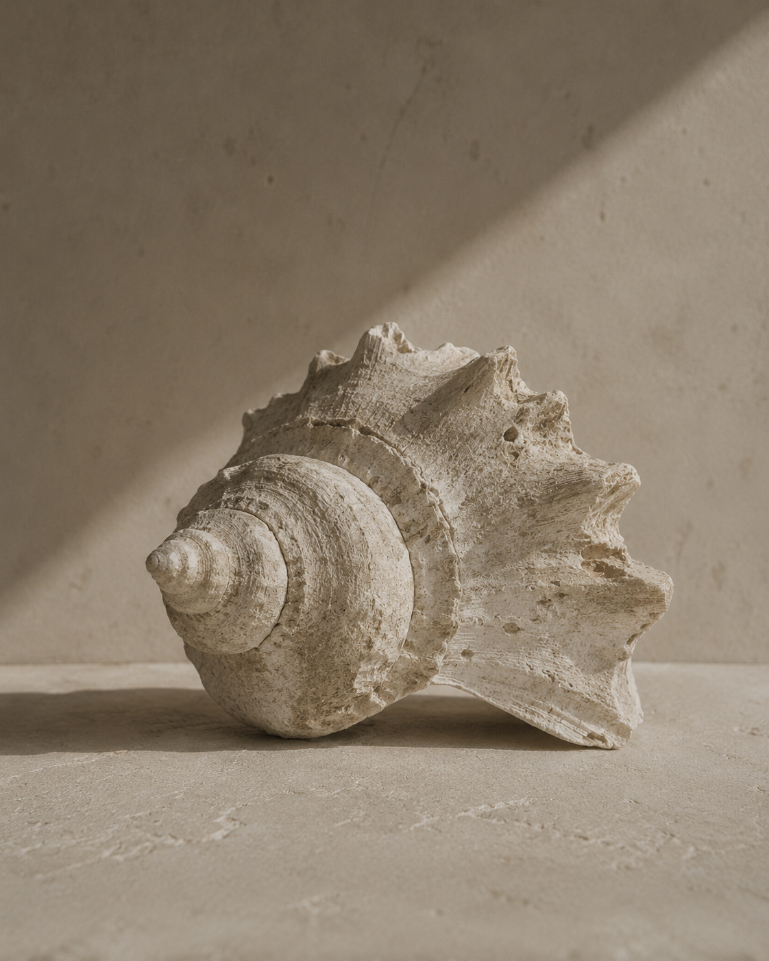 Large conch shell resting on a neutral surface